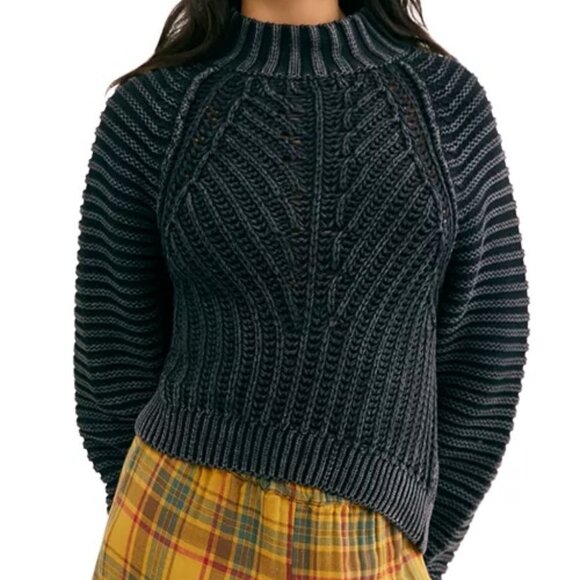 Free People Women's Sweetheart Mock Neck Sweater Black Size Medium - Picture 1 of 10